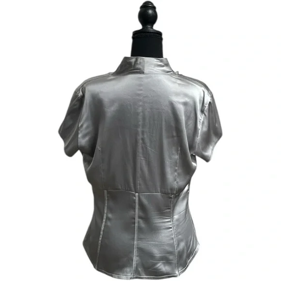 Silver Tie Front Fitted Blouse - Picture 2 of 15